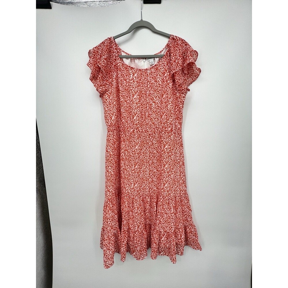 J Crew Midi Dress Tiered Ruffle Sz 14 Ditsy Floral Flutter Sleeve Cottagecore